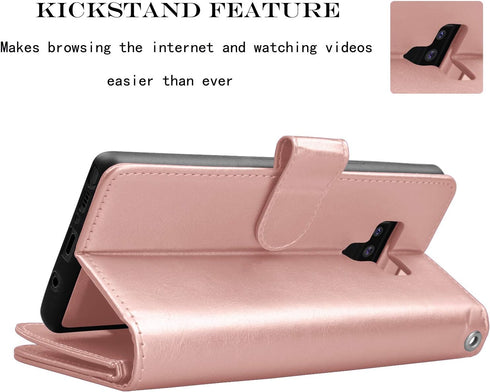 Njjex Luxury Wallet Case for Galaxy Note 9 - PU Leather, 9 Card Slots, Detachable, Kickstand, Magnetic Phone Cover with