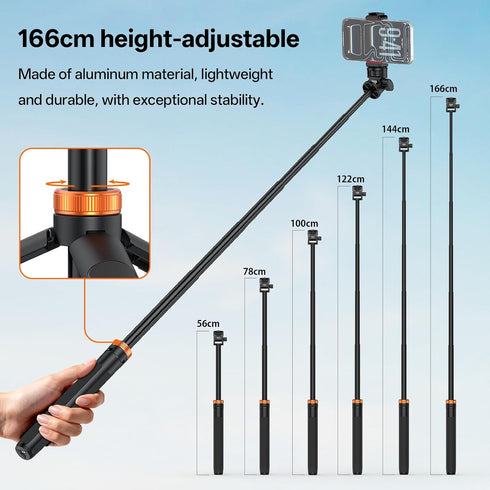 63" 180 1/4" TP-32 VRIG Extendable Photography Light Stand, Tripod Head Portable Tripod with Thread Phone Mount