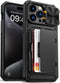 Vihibii Wallet Case for iPhone 15 Pro Max, Black with Card Holder (4 Cards), Slide Camera Cover & Kickstand, Military