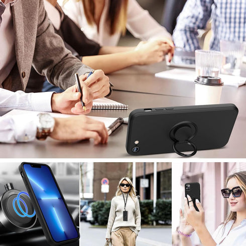 iPhone 11 Case, with 360° Rotatable Ring Holder Kickstand & Strap Lanyard, Premium Liquid Silicone, White