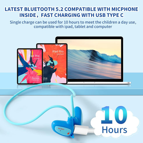 Open Ear Bluetooth Wireless Headphones with MIC for Children, Ultra-Light and Portable (Navy Blue)