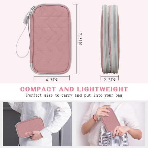 FYY Electronic Organizer, Travel Cable Organizer Bag Pouch Electronic Accessories Carry Case Portable Waterproof Double Layers All-in-One Storage Bag for Cable, Cord, Charger, Phone, Pink Pattern