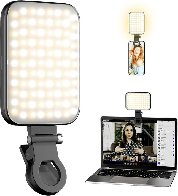 GLOUEN Selfie Light Rechargeable Phone Light Clip-On Portable LED Selfie Light with 3
