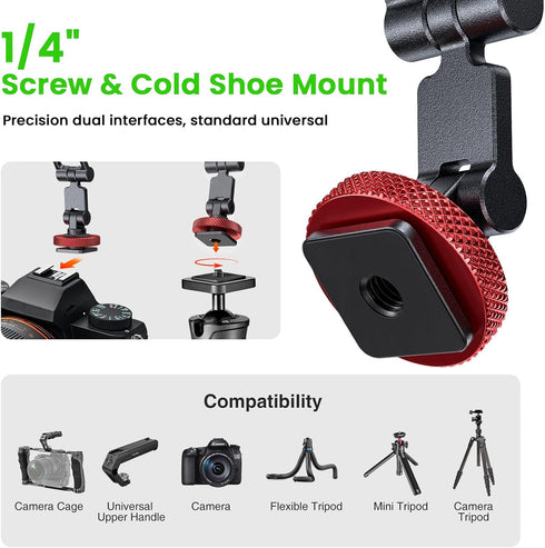 LOXP 1/4" 17/16/15/14/13/12 Magnetic Phone Tripod Mount with Cold Shoe, Adjustable Aluminum Alloy Phone Mount, Phone