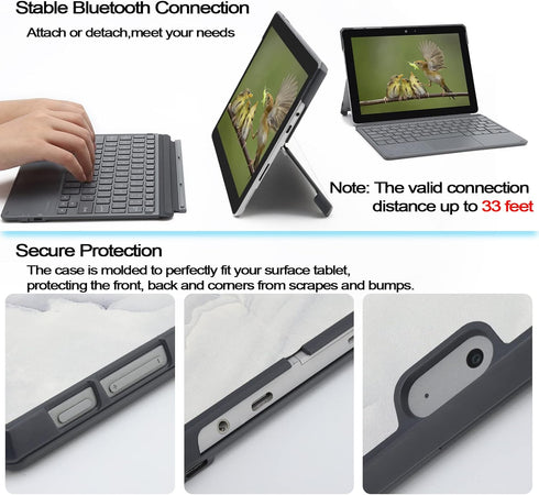 Keyboard Case for Surface Go 3 2021 / Go 2 2020 / Go 2018, Ultra-Slim Wireless Keyboard with Touchpad - Grey