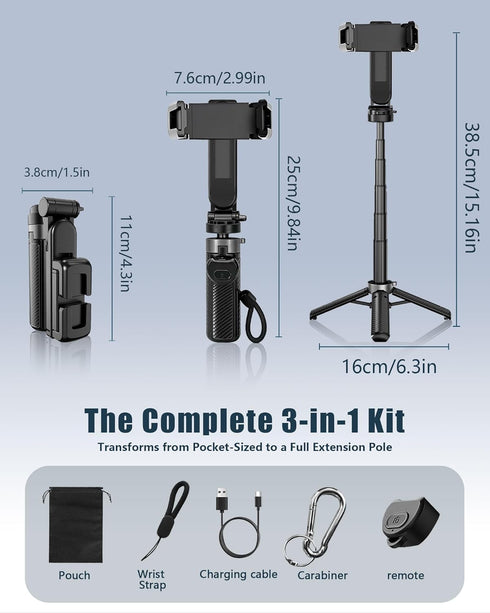 SonixForce 3-in-1 360 Pocket Phone Tripod, Portable Selfie Stick Tripod with Remote, Rotation Cell Phone Tripod Stand