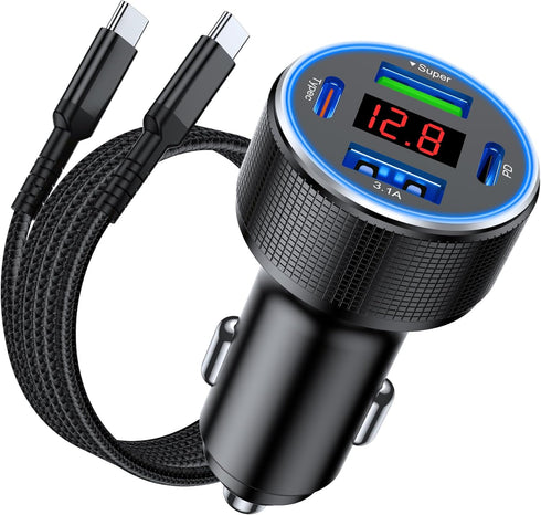 USB C Car Charger Fast Charging Adapter, 78W 4 Port for iPhone 16/15/14/13/12, Samsung Galaxy, and iPad
