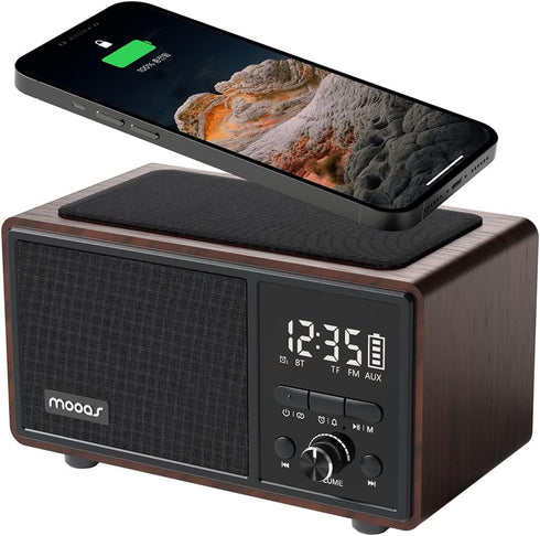mooas Retro Bluetooth Radio Speaker - Vintage Charging Desk Clock, Portable FM Radio with Hands-Free Calling