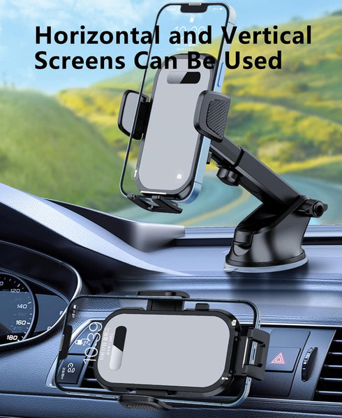Car Phone Holder for Windshield Dashboard Air Vent, Universal Hands-Free Cell Phone Holder for iPhone Samsung (Black)