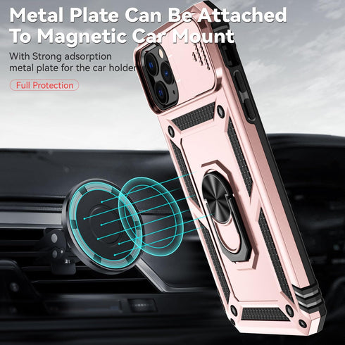 SunStory iPhone 11 Pro Max Case with HD Screen Protector, Slide Camera Cover & Kickstand - Rose Gold