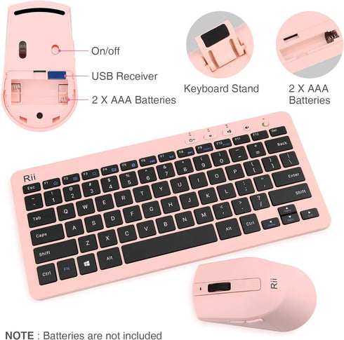 Rii RKM709 Wireless Keyboard and Mouse Combo - 2.4GHz Ultra-Slim Multimedia Office Keyboard for PC, Laptop, Desktop