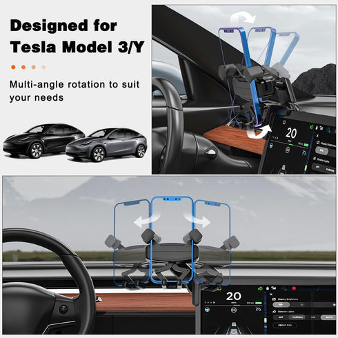 Tesla Phone Mount, Adjustable 360° Car Phone Holder Compatible with Model 3/Y, for iPhone 15 14 13 Series and All Phones