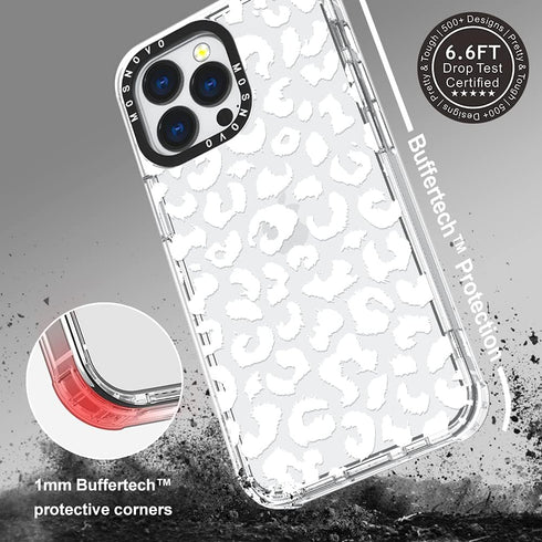 MOSNOVO iPhone 13 Pro Case, Clear TPU Bumper with Buffertech 6.6ft Military-Grade Drop Protection, White Leopard Print