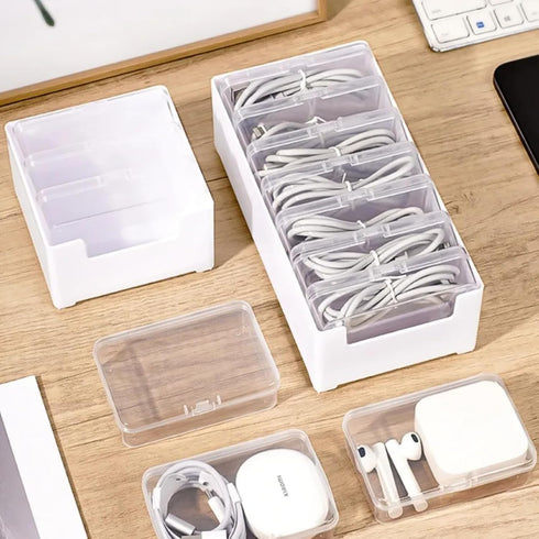 MAKABAKA 7 Cable Organizer Storage Box with Wire Ties,Desktop Cable Management Box with Switch, Power Cord Organizer