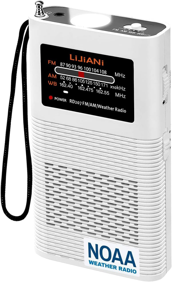 NOAA Weather Radio Portable AM FM Transistor, Battery Operated by 1500MAH Battery, Strong Flashlight Emergency SOS Alarm