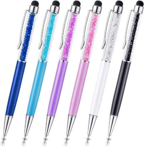 Besgoods Stylus Pens 6Pcs Crystal 2 in 1 Slim Capacitive & Ballpoint Pen for Touch Screens, Sky Blue Pink Purple Royal