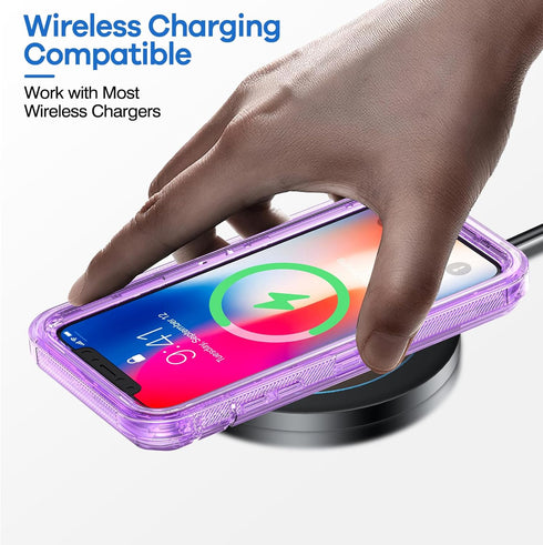 ORIbox Purple Case for iPhone X/XS, Transparent Heavy Duty Shockproof Anti-Fall, 10 FT Military Grade