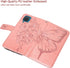 Flip Cover Phone Case for Galaxy A12, Rose Gold | Wallet, Butterfly Floral Embossed, Wrist Strap, Card Holder Slots,