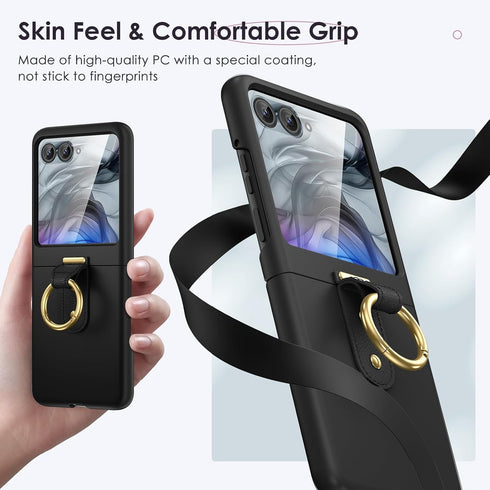 Maxdara Ring Case for Motorola Razr 2024, Built-in Screen Protector, Hard PC Ultra Thin Shockproof Protective Case,