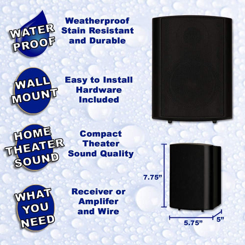 Theater Solutions TS425ODB Indoor/Outdoor Speakers, Weatherproof, Mountable Black Pair, 4.25-Inch