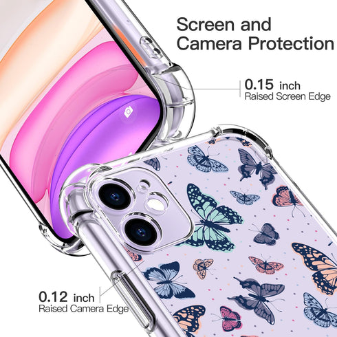 iPhone 11 Case with Screen Protector - Stylish Elegant Floral Design on Soft Clear TPU - Slim Fit Protective Phone Cover