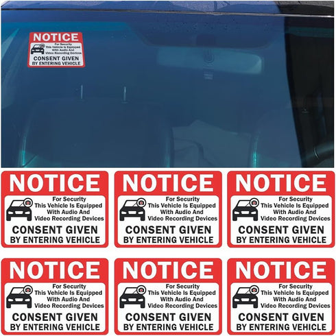 Bittwee 6PCS Car Camera Audio Video Recording Window Vinyl Stickers, Waterproof Sun-Proof Vehicle