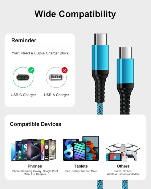 Android Auto Approved USB C to USB C Cable, 6FT Fast Charging Extension Cable for iPhone 15, Samsung Galaxy S24/S23/S22