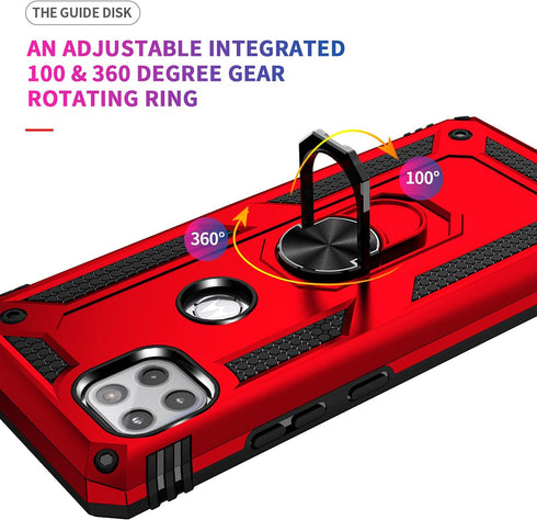 Military Grade Drop Impact Moto One 5G Ace Case, Red Heavy Duty Shockproof Armor with 360 Metal Rotating Ring Kickstand