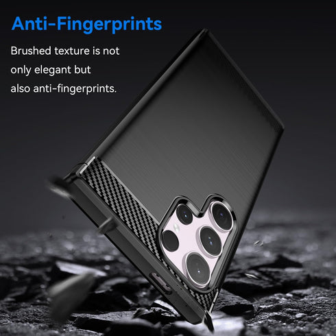 Samsung Galaxy S24 Ultra Phone Case, Shockproof Carbon Fiber Jacket, Soft TPU, Scratch Resistant Black