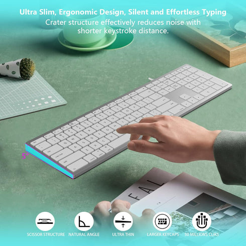 Wired Keyboard for Mac, Full Size with 20 Multimedia Shortcut Keys, USB A/USB C Compatible for Apple Mac Pro/Mini,
