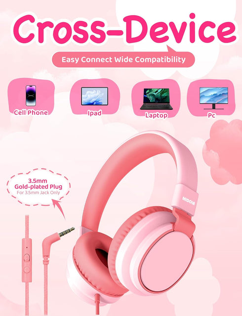 85/94dB Headset MIDOLA Kids Headphone Wired Volume Limited Over-Ear/On-Ear Foldable with Microphone Hearing Protection