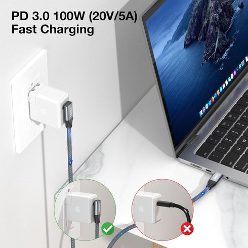 USB C to USB C Cable 90 Degree, 20Gbps Data Transfer 4K 60Hz Video Monitor Cable 100W Fast Charging Right Angle USB C 3.2 Gen 2x2 Cable Compatible with iPhone 15 Samsung MacBook iPad