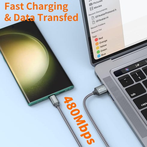 JXMOX USB C Cable, USB A to Type C 3A Fast Charging (10ft 2-Pack) Compatible with iPhone 15 Pro Max, Samsung Galaxy S20