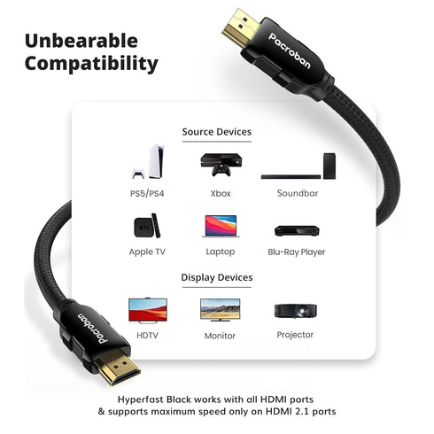 Pacroban eARC HDMI Cable 10FT – Premium Certified Ultra High Speed HDMI 2.1 Cord for Soundbars, 48Gbps