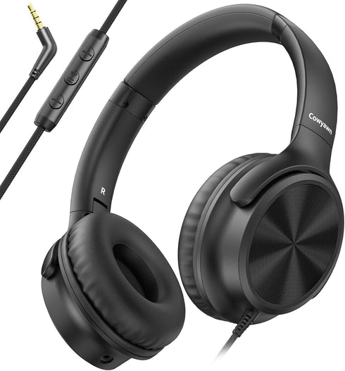 Cowyawn Over Ear Headphones Wired, 3.5mm Foldable Wired Headphones with Microphone, Volume