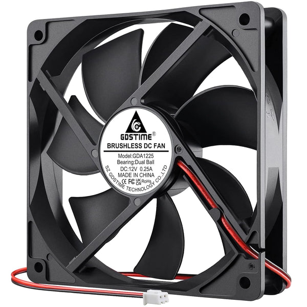 GDSTIME Dual Ball Bearings Cooling Exhaust Fan, 120mm x 120mm x 25mm, 5 inch 12v Brushless