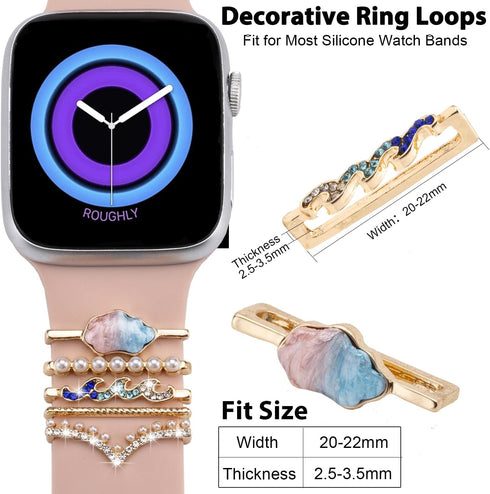 Watch Band Charms - Upgrade Your Watch Strap with Stylish Decorative Rings Loops Compatible with Apple Watch Bands 45mm