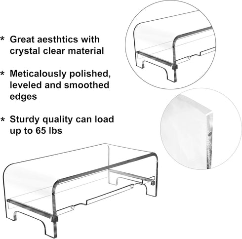 5.7 Inch AMT Acrylic Monitor Stand and Laptop Riser with Keyboard Cover, Clear Desktop Shelf for Office and Home