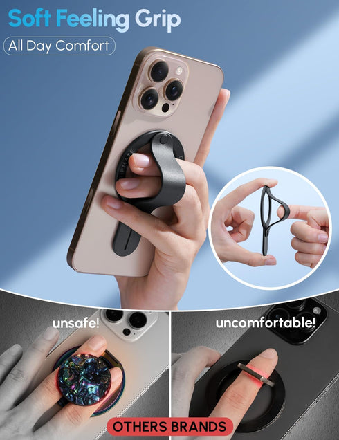 GripMate 17 16/15/14/13/12,Black for MagSafe Phone Grip for iPhone - Magnetic Phone Ring Holder Detachable for iPhone