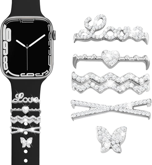 JR.DM Watch Charms for Women with Butterfly Studs, Compatible with Apple Watch Band 38mm-45mm, Silver