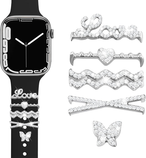 JR.DM Watch Charms for Women with Butterfly Studs, Compatible with Apple Watch Band 38mm-45mm, Silver