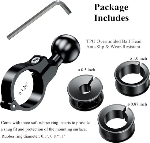 BRCOVAN Handlebar Mount with 1'' TPU Ball Compatible with RAM Mounts B Size Double Socket Arm, Aluminum Material