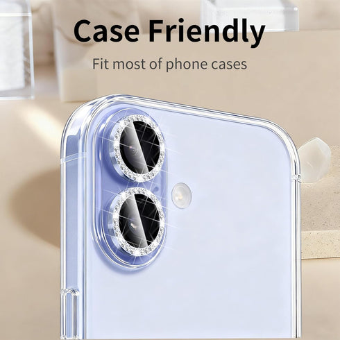 Hsefo 17, 9H Camera Lens Protector for iPhone Ultra-thin Tempered Glass, Diamond Bling Cute Girly Metal Individual