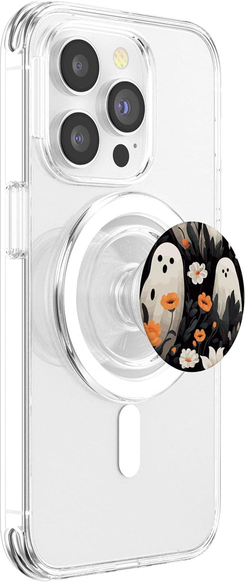 PopSockets PopGrip for MagSafe, Cute Funny Halloween Spooky Ghost in Floral Pattern