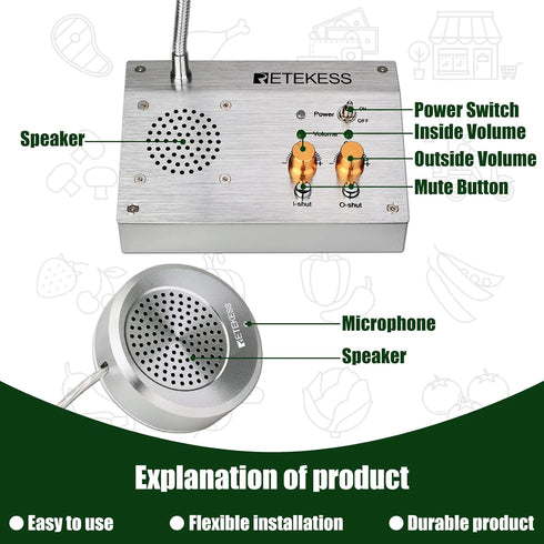 Retekess TW103 Window Speaker, Window Intercom with Independent Volume Control and Recording Function
