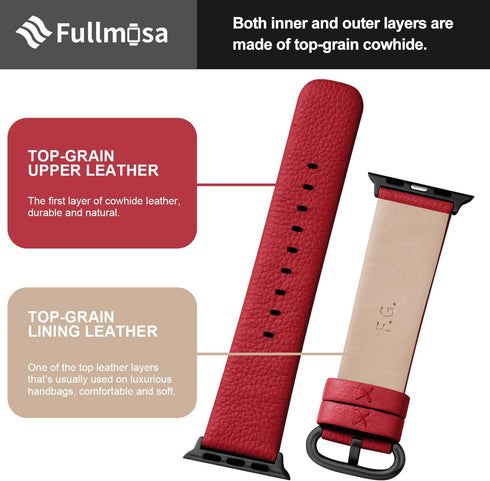 Fullmosa Leather Bands Compatible with Apple Watch, 41mm 40mm 38mm 42mm, Top Grain Genuine Leather Strap