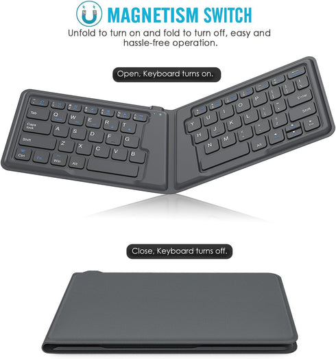 MoKo Foldable Bluetooth Keyboard, Ultra-Thin Folding Rechargeable Keyboard, Portable Wireless Keyboard for Laptop iPhone iPad, Compatible with all iOS Android Windows Tablet Smartphone Devices, Gray by MoKo