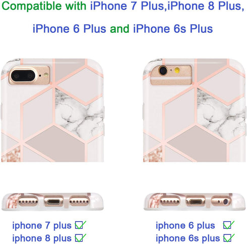 Jaholan Case for iPhone 7 Plus, Bling Glitter Sparkle Rose Gold Marble Design TPU Gel Case