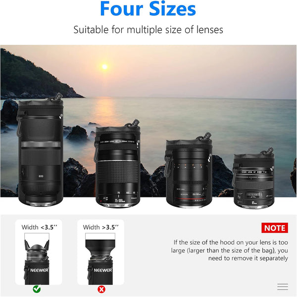 Neewer 4X Lens Case Pouch Bag with Thick Protective Neoprene for DSLR Camera Lens (Fits Canon, Nikon, Sony, Olympus,