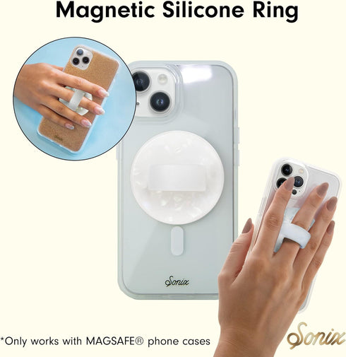 Sonix Magnetic Phone Grip, Removable Silicone Ring Loop Holder | Compatible with MagSafe | White Pearl Tort